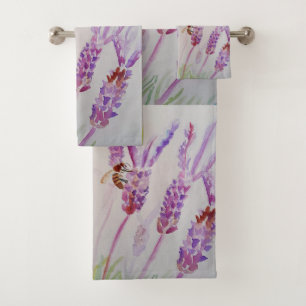 Conjunto De Toalhas Arte Floral Roxa lavanda Não se preocupe Abelha F
