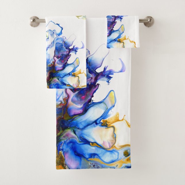 Conjunto De Toalhas Arte Fluida de Agato de Marble Azul (Insitu)