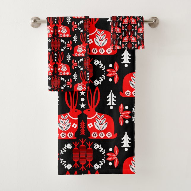 Conjunto De Toalhas Arte Foliar Nórdica Escandinava do Coelho (Insitu)