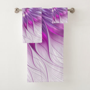 Conjunto De Toalhas Arte fractal abstrata da paixão da flor roxa rosa