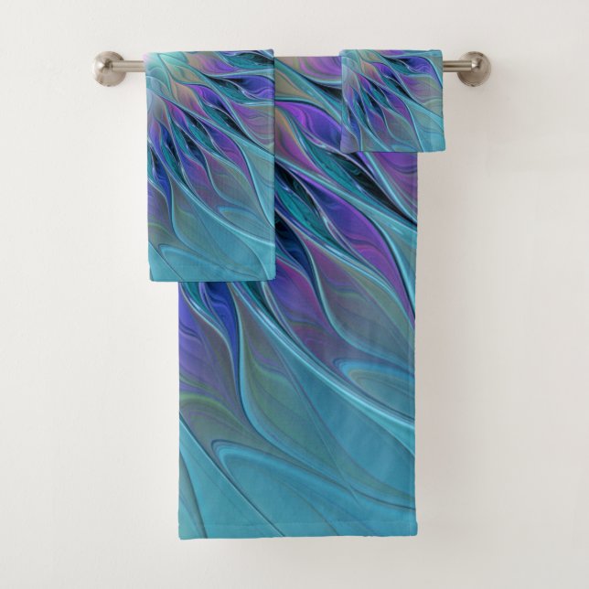 Conjunto De Toalhas Arte Fractal Abstrato de Sonho Roxo Azul (Insitu)