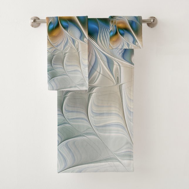 Conjunto De Toalhas Arte fractal de fantasia abstrata azulada (Insitu)
