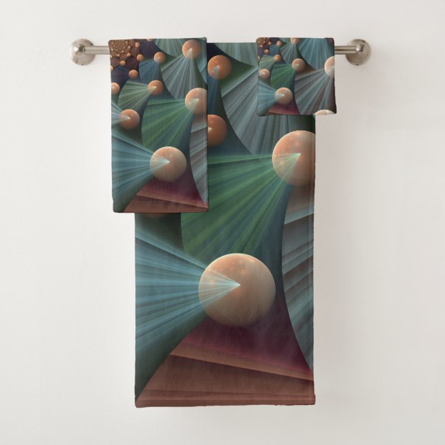 Conjunto De Toalhas Arte Fractal Moderna Com Profundidade, Castanho, C (Insitu)