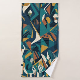 Conjunto De Toalhas Arte Geométrica Abstrata Moderna - Laranja Teal Re