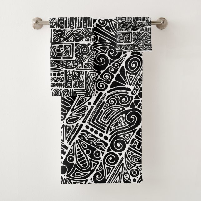 Conjunto De Toalhas Arte Geométrica Preta E Branca 2 (Insitu)