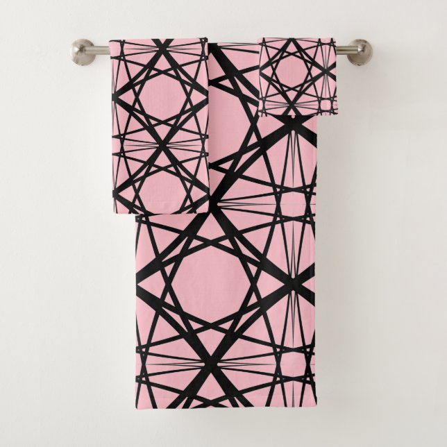Conjunto De Toalhas Arte Geométrica Preta e Rosa (Insitu)