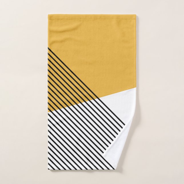 Conjunto De Toalhas Arte geométrica simples, branca e amarela (Toalha de mão)