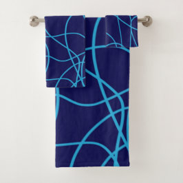 Conjunto De Toalhas Arte Linear em Azuis Contrastantes