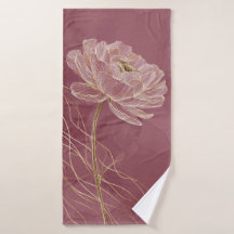 Arte Linear Floral em Dourado Rosa Empoeirado Eleg