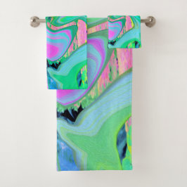 Conjunto De Toalhas Arte Líquida Rosa e Azul Claro Retro em Hortênsia