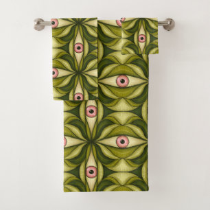 Conjunto De Toalhas Arte Maximalista Botânica Verde Olho Cor-de-Rosa W