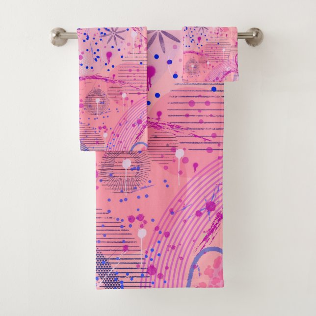 Conjunto De Toalhas Arte Maximalista da Festa Rosa (Insitu)