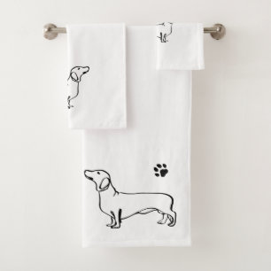 Conjunto De Toalhas Arte Minimalista Dachshund - Seu Texto, Seu Estilo
