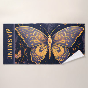 Conjunto De Toalhas Arte Moderna Deco Borboleta Dourada Azul Roxo