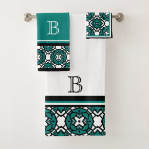 Conjunto De Toalhas Arte mosaica oriental oriental verde-branco-preto