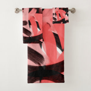 Conjunto De Toalhas Arte Negra-Preta, Rosa-Coral Moderna Abstrato