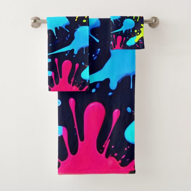 Conjunto De Toalhas Arte Neon Splatter: Expressionismo vibrante por Ab (Insitu)