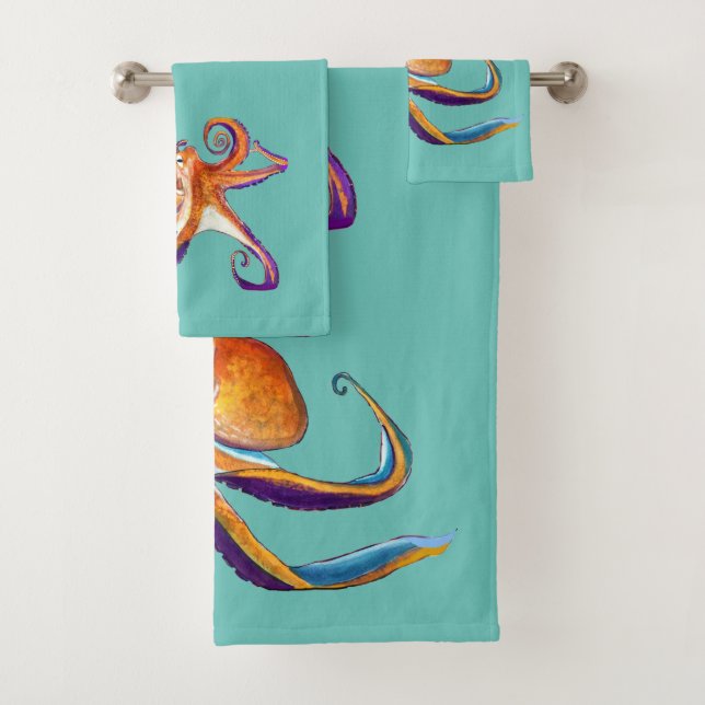 Conjunto De Toalhas Arte octopus sealife (Insitu)