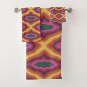 Conjunto De Toalhas Arte Padrão de Lattice de Onda da Paleta de Cores