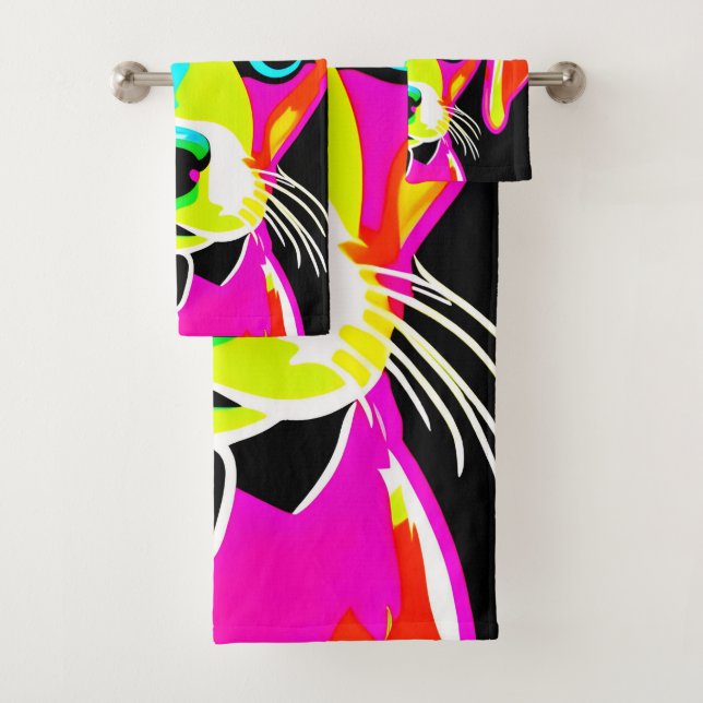Conjunto De Toalhas Arte Pop Neon de Cachorrinho (Insitu)