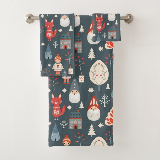Conjunto De Toalhas Arte popular escandinava com gnomos de Natal (Insitu)