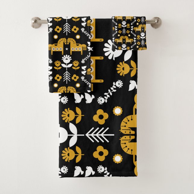 Conjunto De Toalhas Arte popular sobre cavalos escandinavos (Insitu)