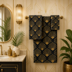 Conjunto De Toalhas Arte Retro Art Déco Preto E Sepia