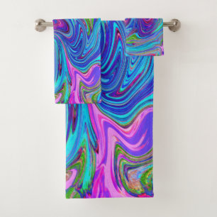 Conjunto De Toalhas Arte retrógrada Abstrato de Groovas Azul, Rosa e P