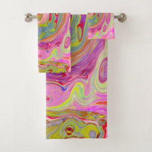 Conjunto De Toalhas Arte retrógrada, amarela e Abstrato magenta
