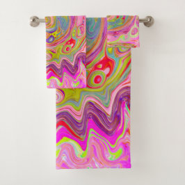 Conjunto De Toalhas Arte retrógrada, amarela e Abstrato magenta