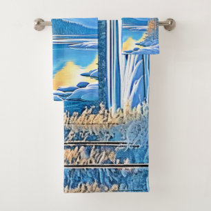 Conjunto De Toalhas Arte Sunset do Lago Congelado