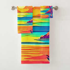 Conjunto De Toalhas Arte Vibrante do Pôr do Sol Tropical