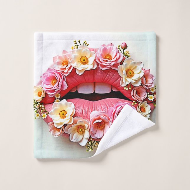 Conjunto De Toalhas Artesania de Lábios Florais (Pano de lavar)