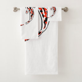 Conjunto De Toalhas Artista de Peixe Koi Negro e Vermelho