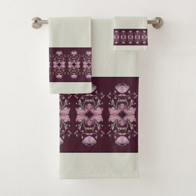 Conjunto De Toalhas Artsy Plum Purple Muito Elegante Com Cinza Leve (Insitu)