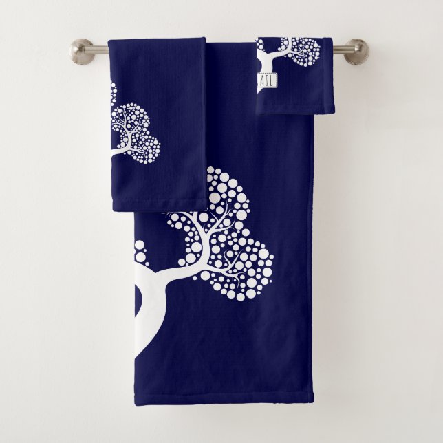 Conjunto De Toalhas Árvore abstrato branca e marinho azul (Insitu)