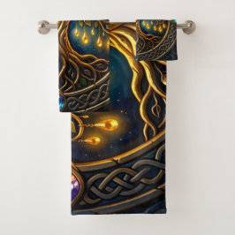 Conjunto De Toalhas Árvore Celestial de Luz Árvore Celta de Ouro da Vi