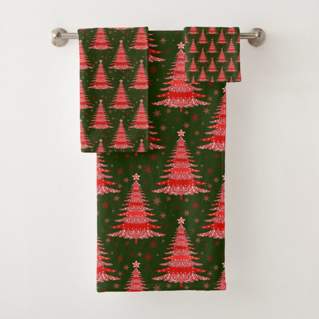 Conjunto De Toalhas Árvore de Natal - Design do padrão verde vermelho (Insitu)