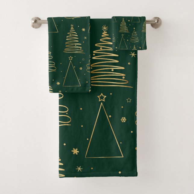 Conjunto De Toalhas Árvore de Natal Dourada e Verde mínima (Insitu)