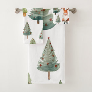 Conjunto De Toalhas Árvore de Natal e Papai Noel em Aquarelas