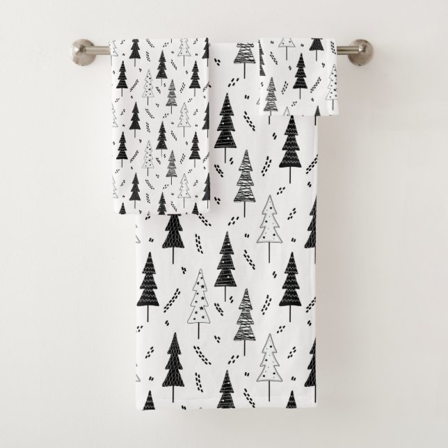 Conjunto De Toalhas Árvore de Natal Pinheiro Preta e Branca Festiva (Insitu)