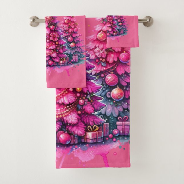 Conjunto De Toalhas Árvore de Natal rosa Trendência Pré-Papoila Estéti (Insitu)