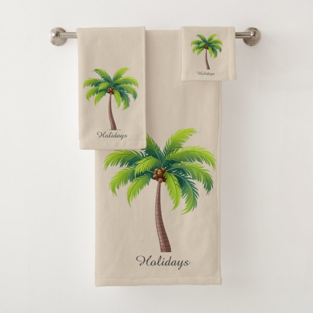 Conjunto De Toalhas Árvore de Palm Verde e Script Personalizados Moder (Insitu)