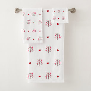 Conjunto De Toalhas Árvore Mínima E Bonita De Coração Vermelho E Branc