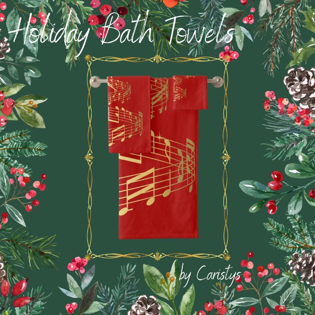 Conjunto De Toalhas Árvore natalícia de notas musicais Douradas (Criador carregado)