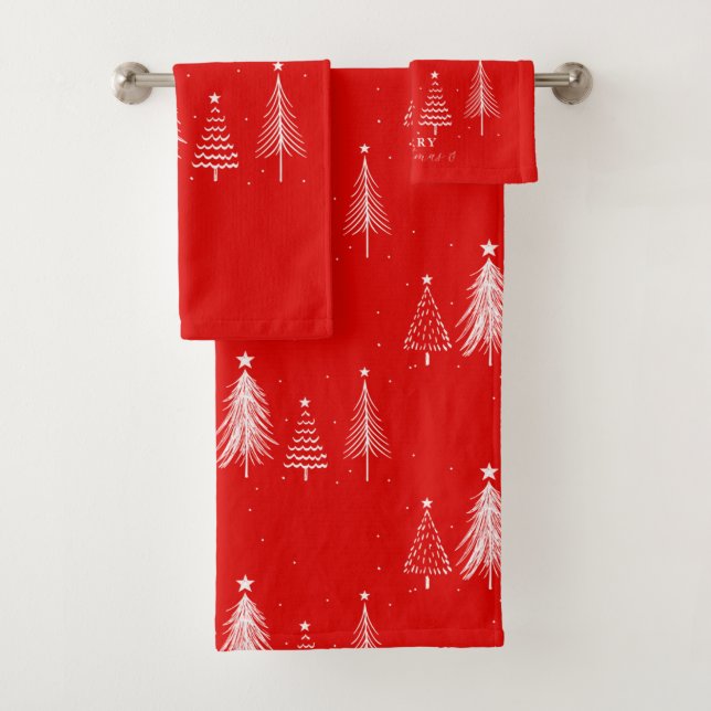 Conjunto De Toalhas Árvore Pine Simples do Cristma | Vermelho (Insitu)