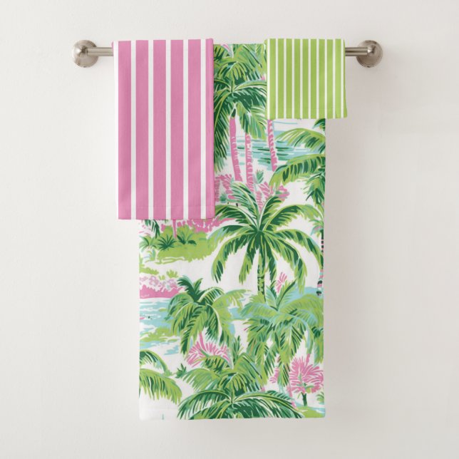 Conjunto De Toalhas Árvore Tropical de Pink e Verde (Insitu)