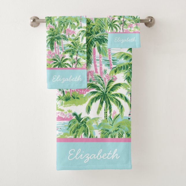 Conjunto De Toalhas Árvore Tropical de Pink e Verde (Insitu)