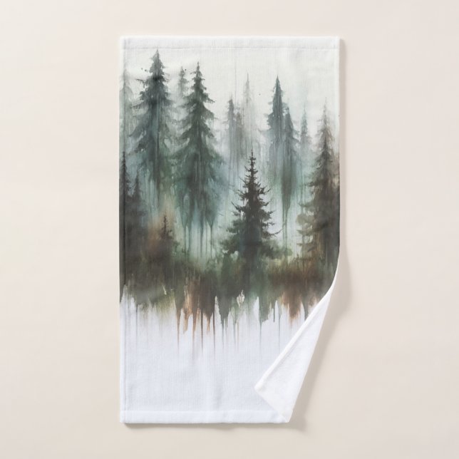 Conjunto De Toalhas Árvores Aquarela Rusticidade Selvagem (Toalha de mão)