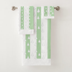 Conjunto De Toalhas Árvores brancas + faixas verdes pastéis